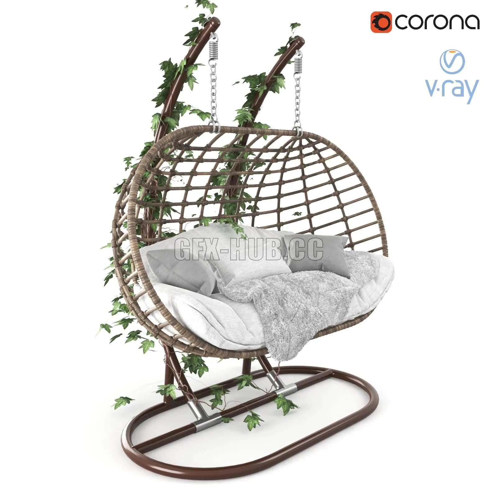 Garden swing hanging cocoon of rattan 3D Model