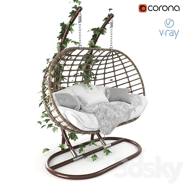 Garden swing hanging “cocoon” of rattan 3DModel