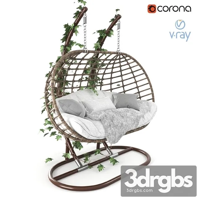 Garden Swing Hanging Rattan Cocoon 1 3D Model Download
