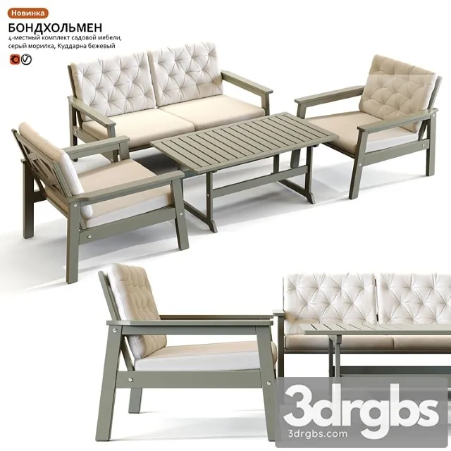 Garden table and chair ikea bondholmen 2 3D Model Download