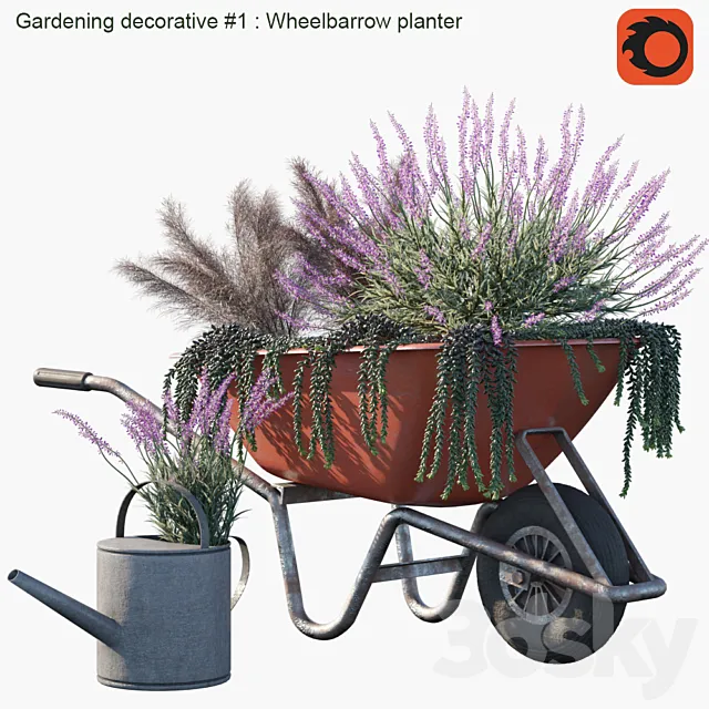 Gardening decorative # 1: Wheelbarrow planter 3D Model Gardening decorative # 1: Wheelbarrow planter 3D Model