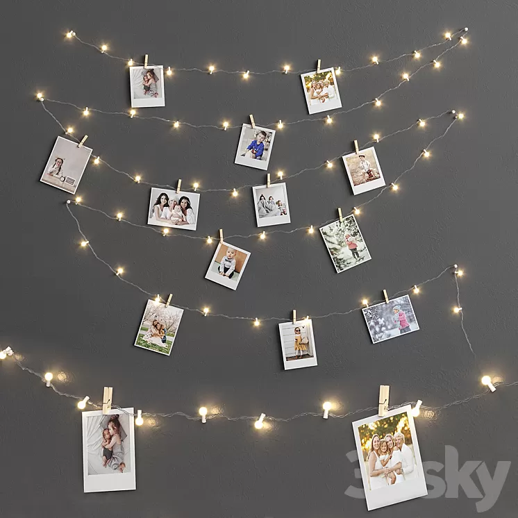 Garland and photos 3D Model Garland and photos 3D Model