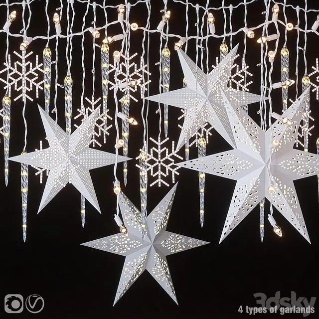 Garlands (snowflakes icicles light bulbs stars) 3D Model