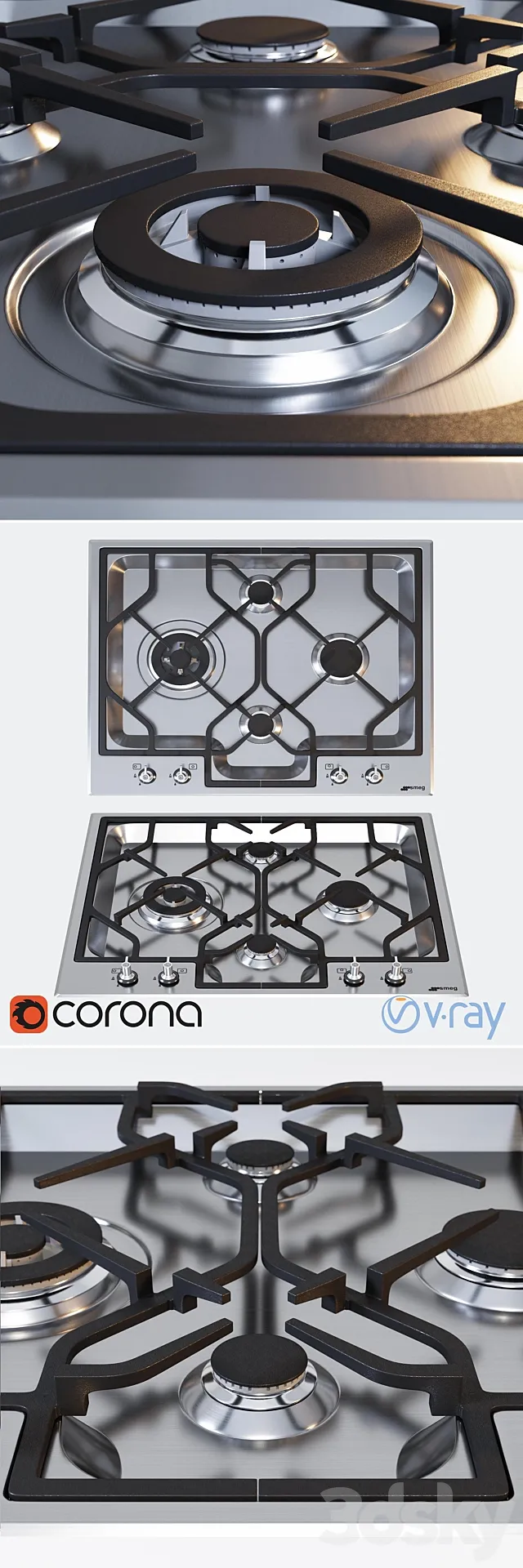 Gas hob Smeg PGF64-4 3D Model