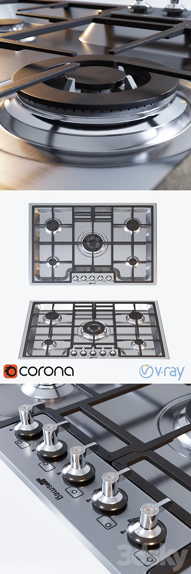 Gas hob Smeg. PGF75-4 3DModel