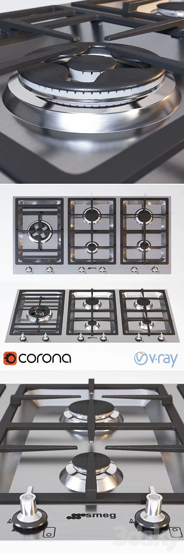 Gas hob Smeg. PSF906-4 3DModel