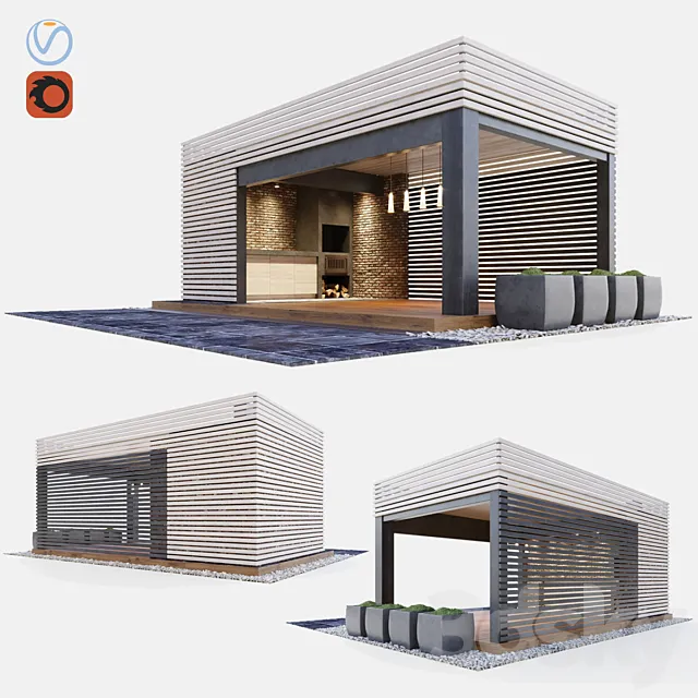Gazebo with summer kitchen 3D Model