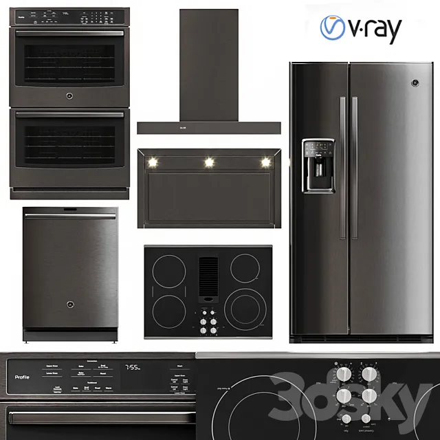 GE Profile 5 Piece Kitchen Appliance V-Ray 3D Model GE Profile 5 Piece Kitchen Appliance V-Ray 3D Model