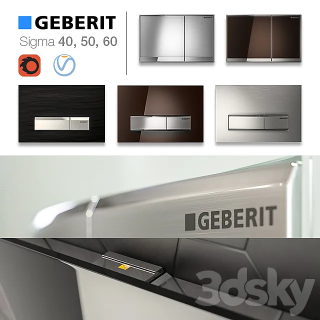 GEBERIT flush buttons 40 50 60 3D Model GEBERIT flush buttons 40 50 60 3D Model