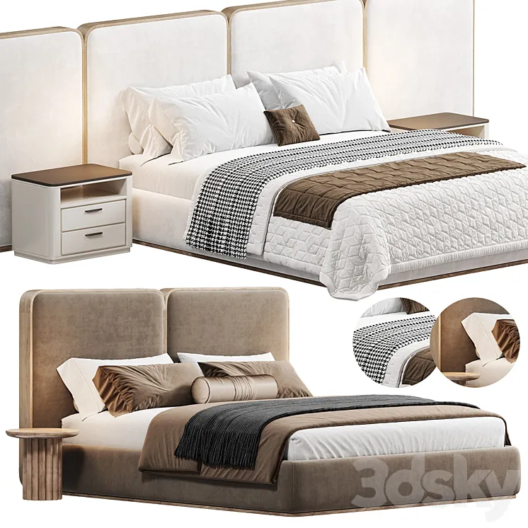 Gem Upholstered King Queen Bed by Adrianahoyos 3D Model Free Download