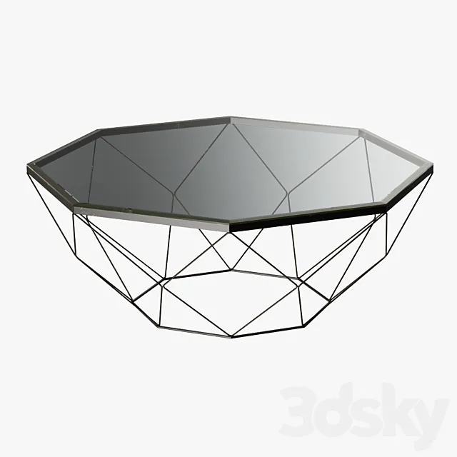Geometric Antique Brass Coffee Table with Glass Top 3D Model