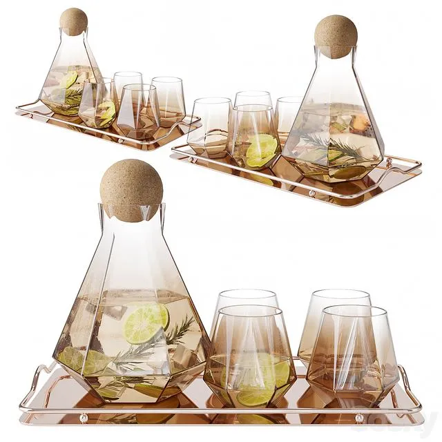 Geometric Glass Decanter Set 3D Model