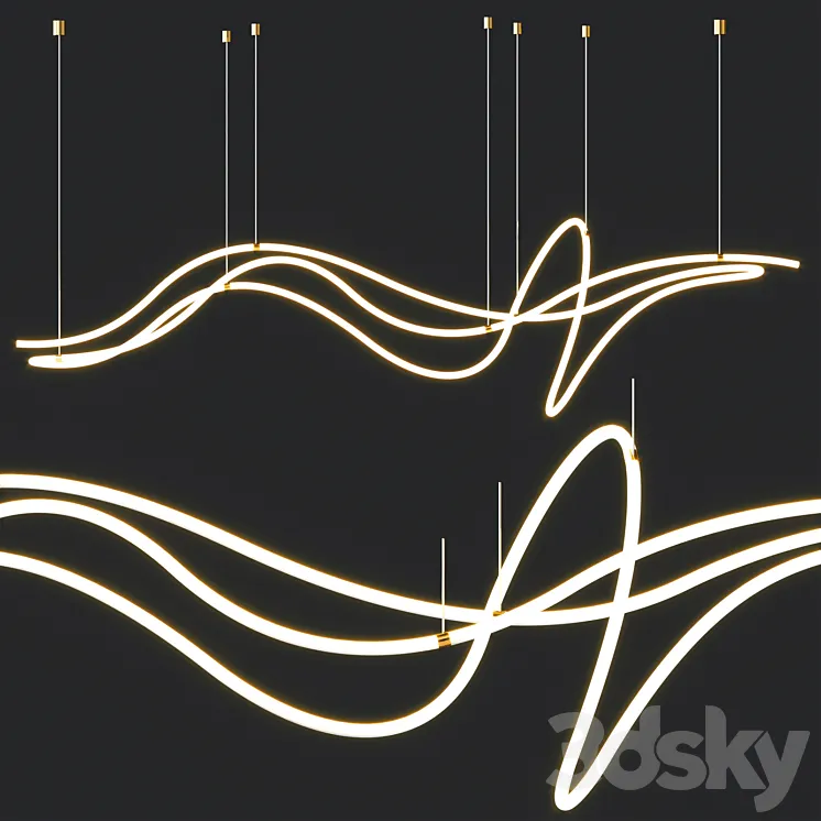 Geometric LED Line Chandelier 3D Model Free Download