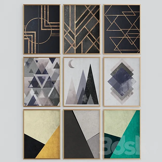 Geometric Triangles Print Scandinavian Abstract Poster 3D Model Geometric Triangles Print Scandinavian Abstract Poster 3D Model