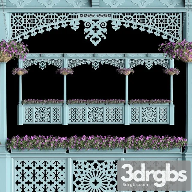 Georgian Balcony With Flowers 3D Model Download