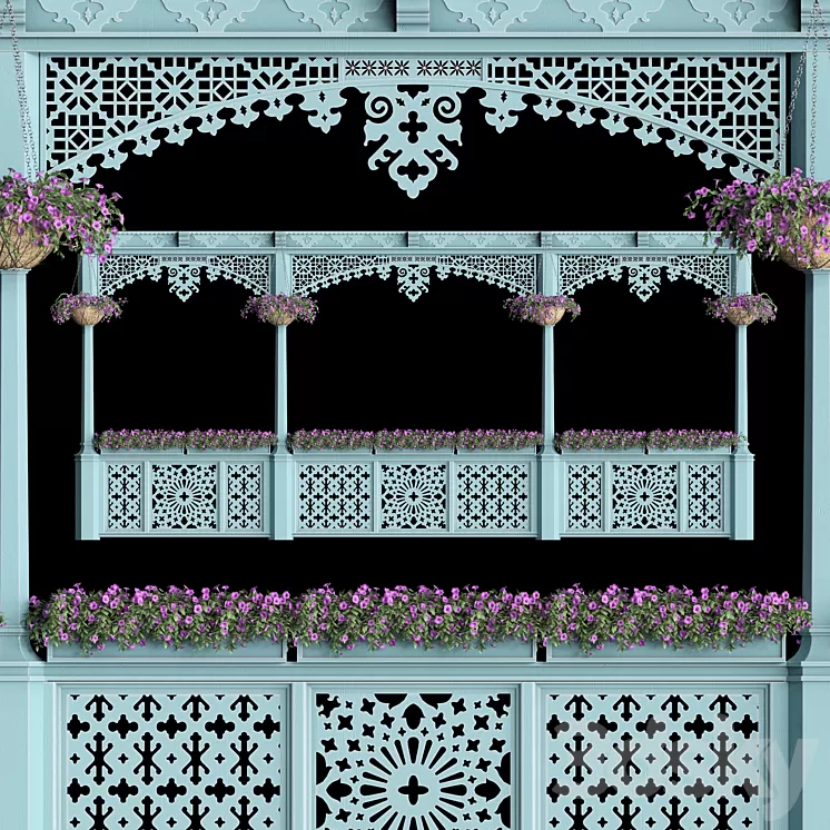 Georgian balcony with flowers 3D Model Georgian balcony with flowers 3D Model