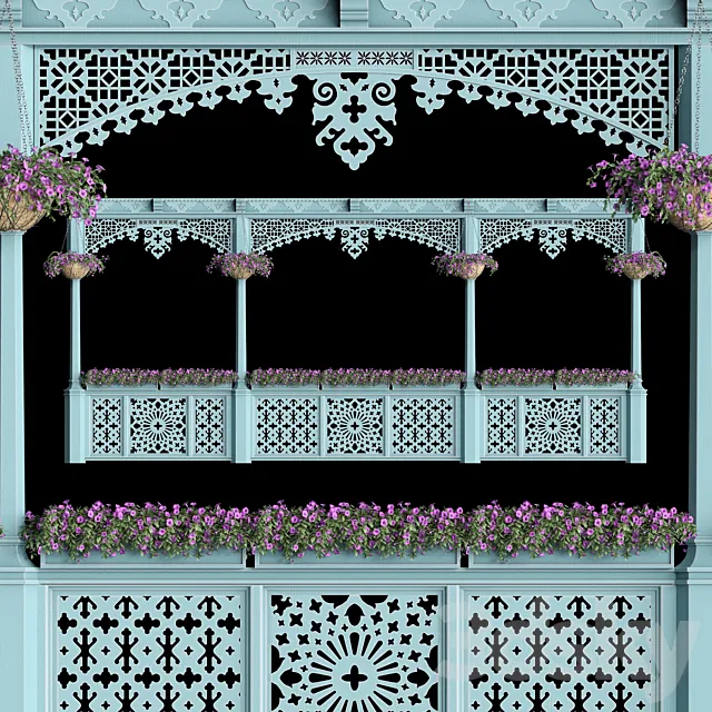 Georgian balcony with flowers 3DModel