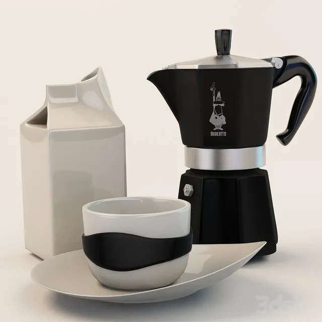Geyser coffee milk jug and a cup 3D Model