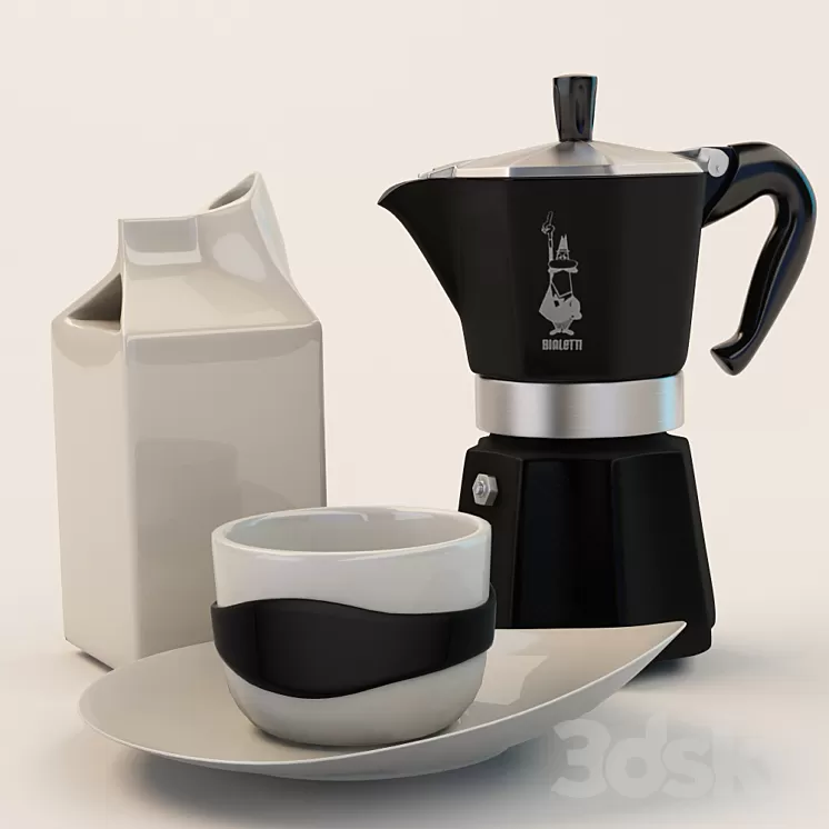 Geyser coffee milk jug and a cup 3D Model