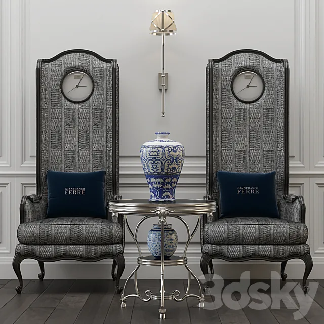 Gianfranco Ferre Home. Big ben chair and Covent table 3DModel
