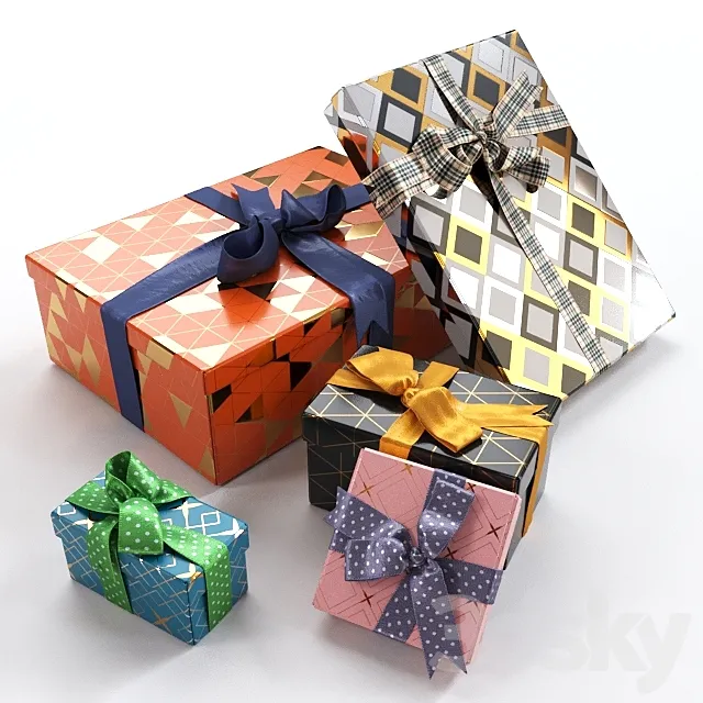Gift boxes with bows part 4 3D Model Gift boxes with bows part 4 3D Model
