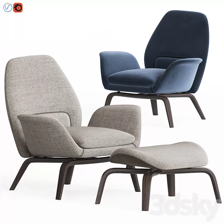 Gilliam Armchair & Ottoman Set By Minotti 3D Model