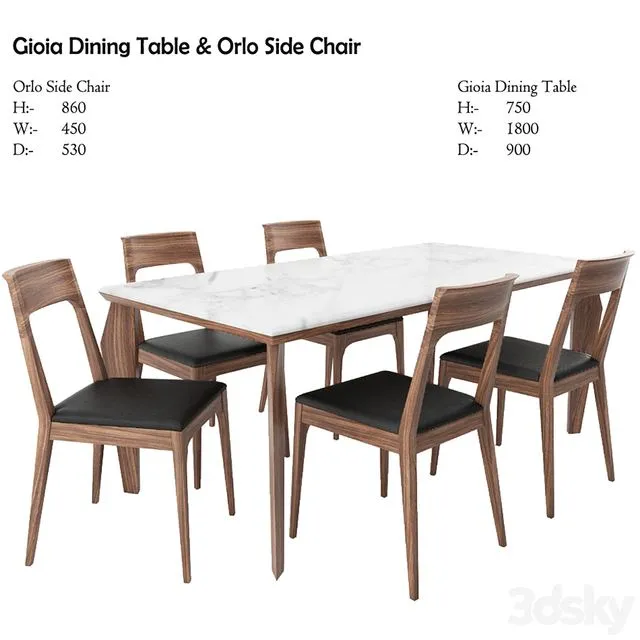 Gioia Dining Table & Orlo Side Chair 3D Model Gioia Dining Table & Orlo Side Chair 3D Model