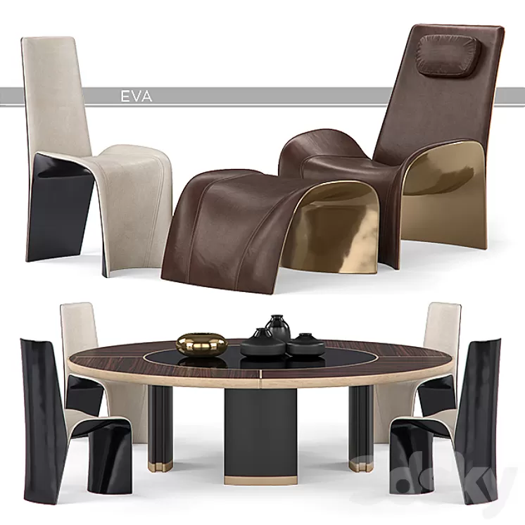 Giorgetti Eva Chairs and Gordon Table 3D Model Giorgetti Eva Chairs and Gordon Table 3D Model