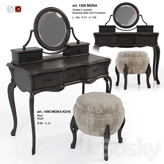Giorgiocasa – Valpolicella – dressing table + pouf 3D Model Giorgiocasa – Valpolicella – dressing table + pouf 3D Model
