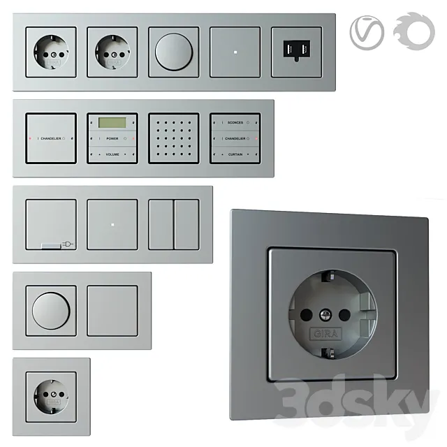 Gira E22 - set of sockets and switches Free Download