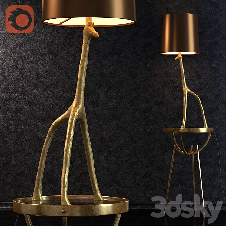 GIRAFFE LAMP. IRON TRIPOD TABLE 3D Model