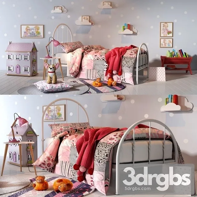 Girl Bedroom Set 01 3D Model Download