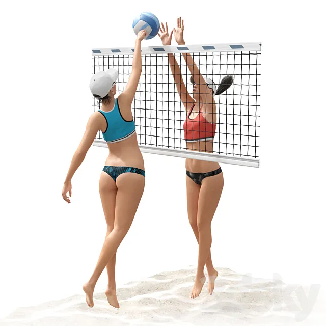 Girls playing beach volleyball 2 3D Model