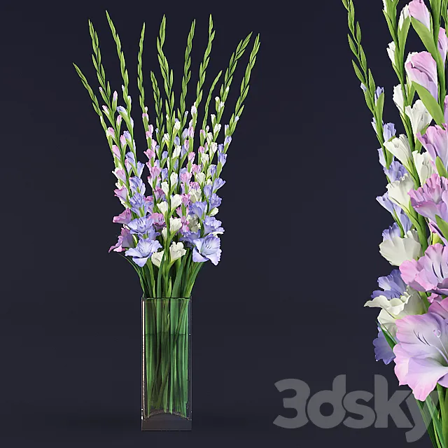 gladiolus bouquet in glass vase 3D Model gladiolus bouquet in glass vase 3D Model