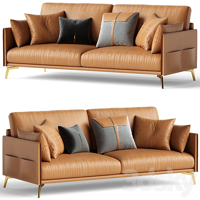 Glamorous Brown Leather Sofa 3D Model Glamorous Brown Leather Sofa 3D Model
