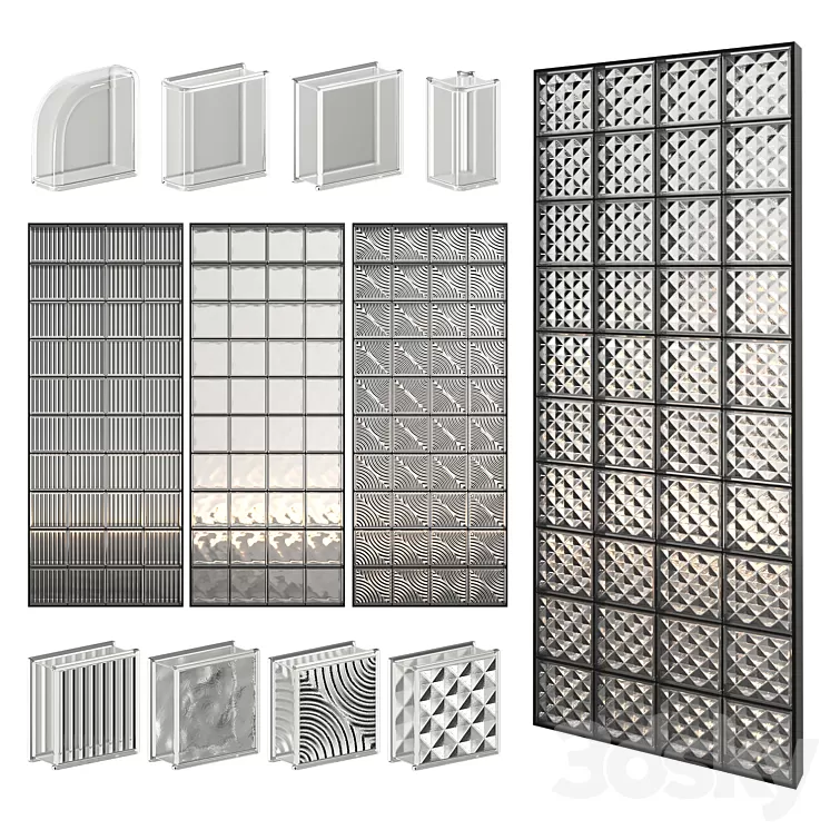 Glass Block Wall 01 3D Model Glass Block Wall 01 3D Model