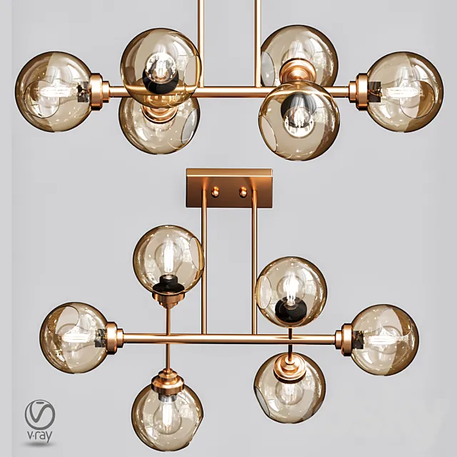 Glass Bubble Chandelier Brass 3D Model Glass Bubble Chandelier Brass 3D Model