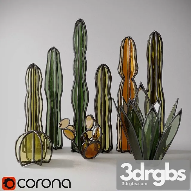 Glass cacti and succulents 3D Model Download