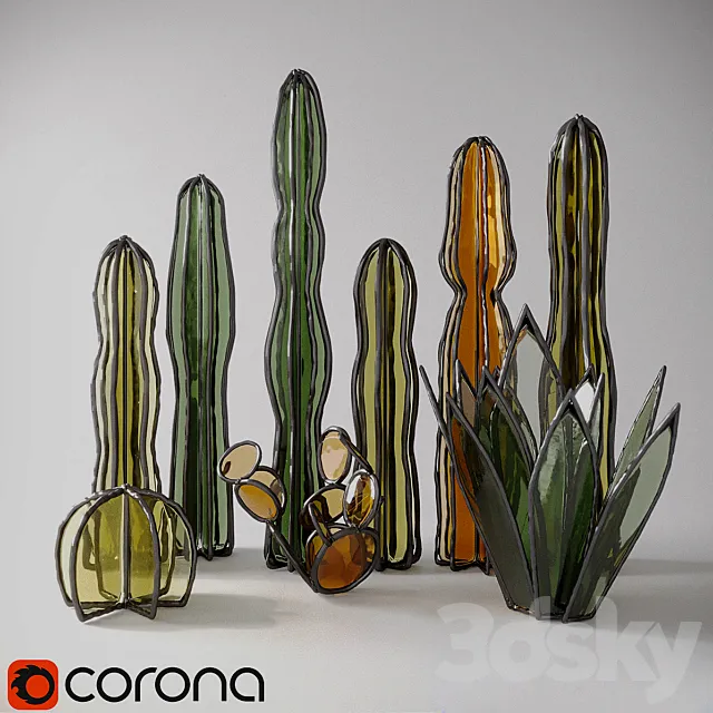 Glass cacti and succulents 3D Model