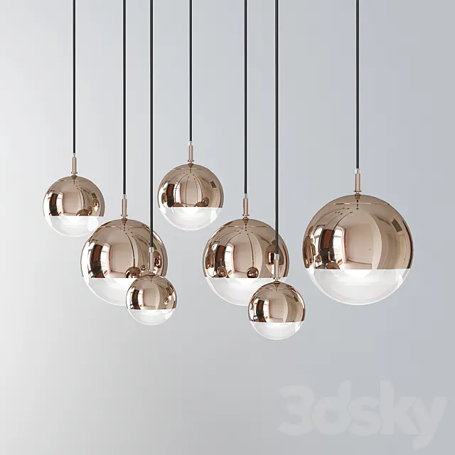 Glass Chromium plating Pendant Modern Ceiling Light 3D Model