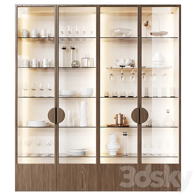 Glass cupboard for dishes in the kitchen and living room 3D Model Glass cupboard for dishes in the kitchen and living room 3D Model