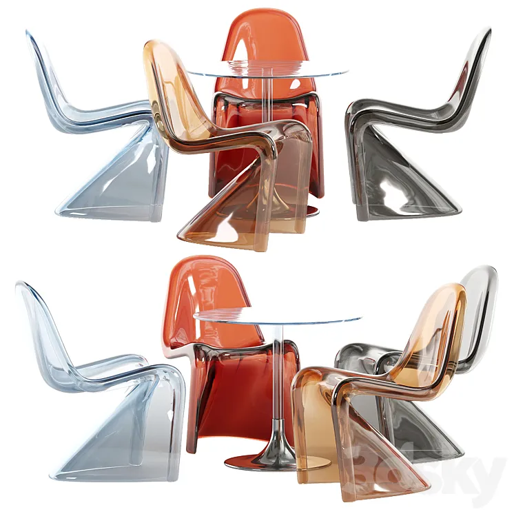 glass dining set 3D Model Free Download