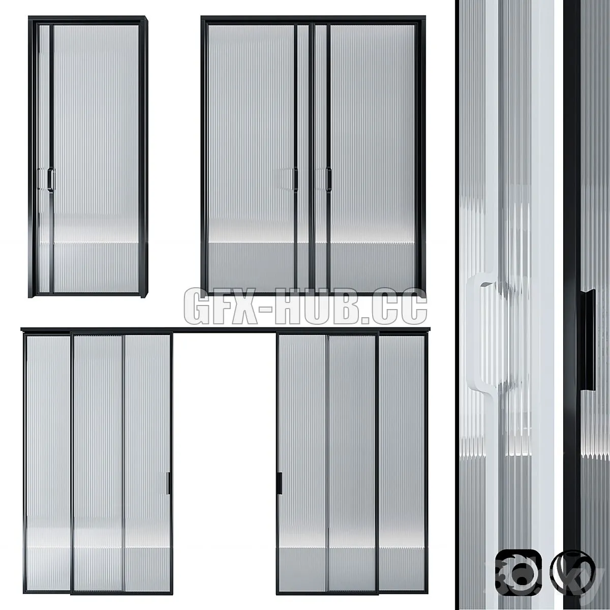 Glass door pocket and swing system 3D Model