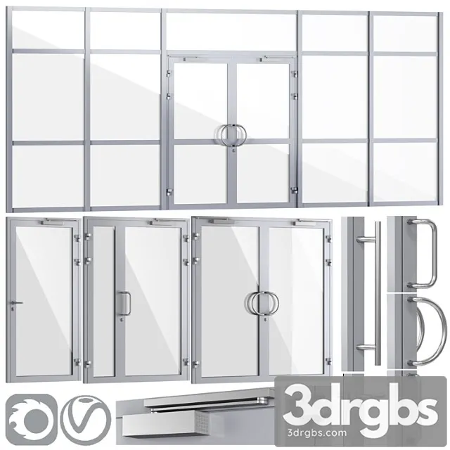 Glass Fire Doors And Partitions Handles Set 1 3D Model Download