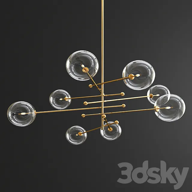 Glass Globe Mobile 8 Arm Chandelier – Gold 3D Model