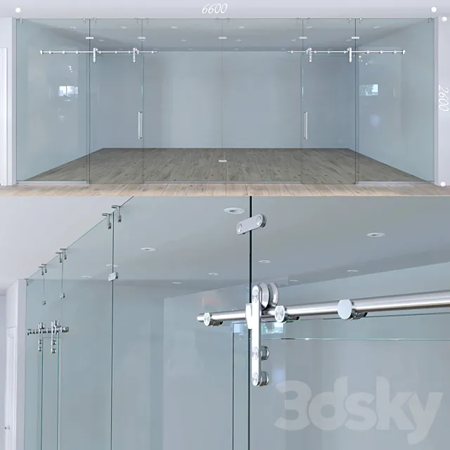 Glass partition with sliding doors – 1 3D Model