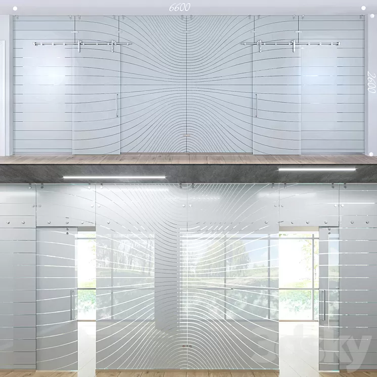 Glass partition with sliding doors – 3 3D Model