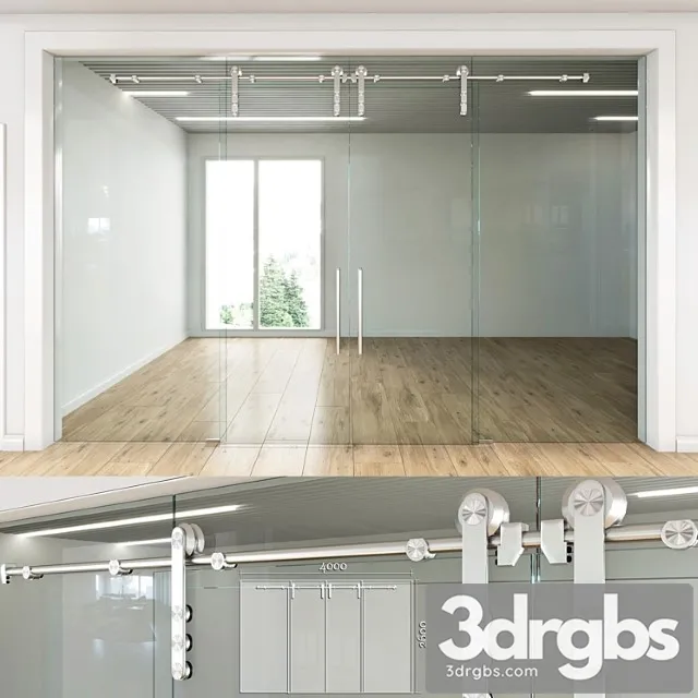 Glass partition with sliding doors – 4 3D Model Download
