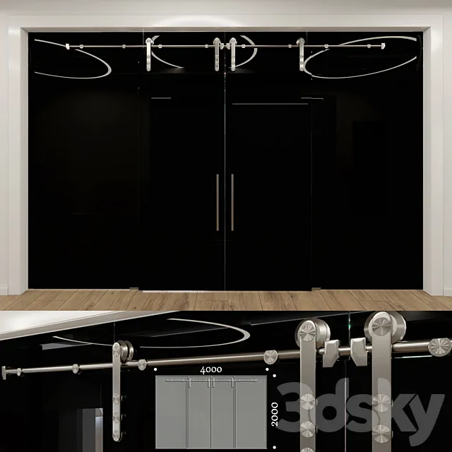 Glass partition with sliding doors – 5 3D Model