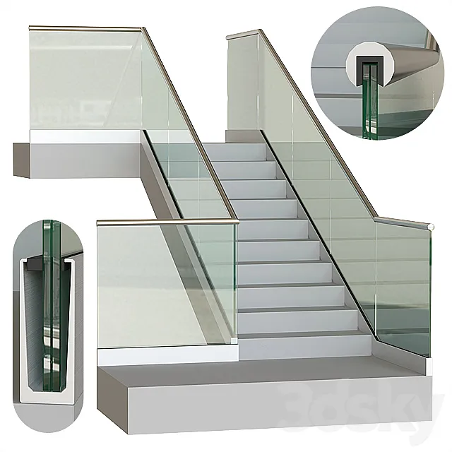 Glass railing on profile 6 3D Model